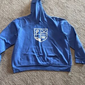 Blue Hoodie with gold Logo size large
